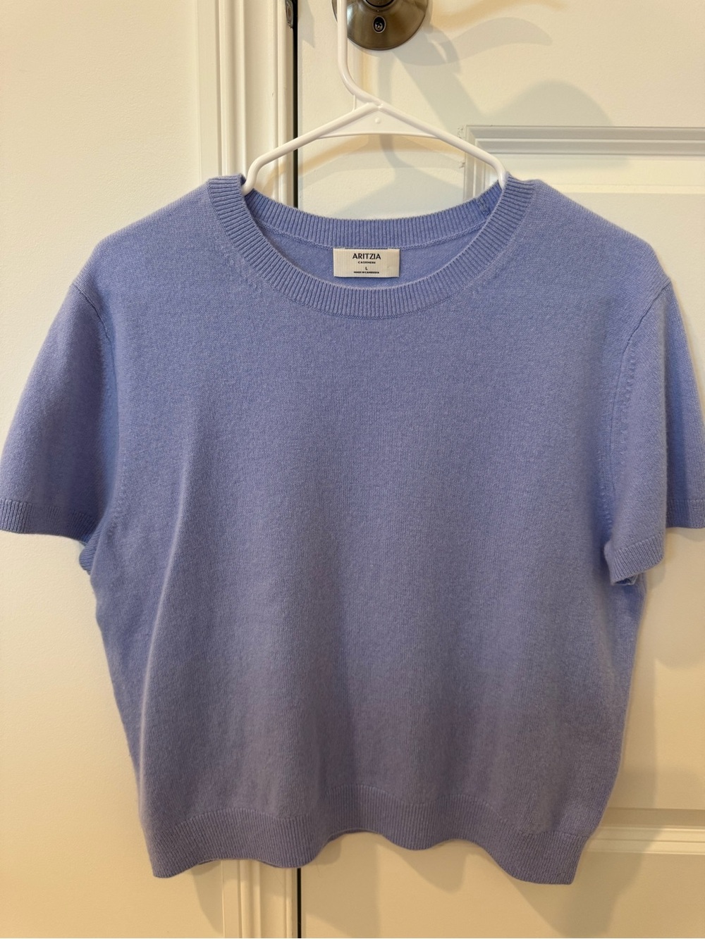 Aritzia Cashmere Crewneck Short Sleeve Sweater - Periwinkle Blue - Size LARGE